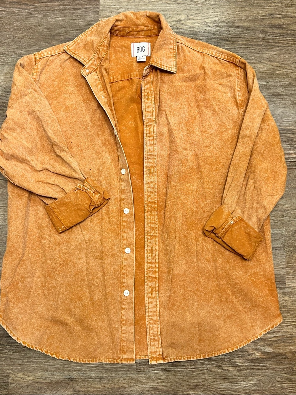 BDG Orange Washed Denim Casual Button-Down Shirt